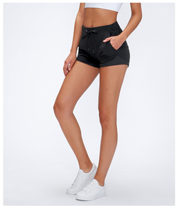 Shorts de Yoga de Cintura Alta <span class=keywords><strong>en</strong></span> Color Liso, <span class=keywords><strong>Pantalones</strong></span> de Compresión de Nailon con Cordón, Shorts Deportivos de Verano para Correr y Gimnasio - Product Image 5