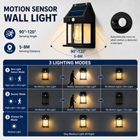 Lampes murales solaires à détecteur de mouvement, étanches, LED, pour jardin, clôture, patio, véranda, balcon, éclairage de sécurité blanc chaud