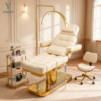 Table de Massage Électrique au Design Original, Lit de Soin pour Salon de Beauté, Fauteuil Facial pour Traitement des Cils, Lit d'Esthéticienne avec Base Dorée