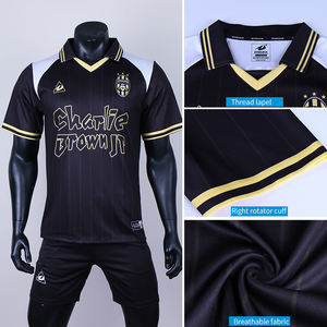 Camicia da calcio retrò <span class=keywords><strong>nera</strong></span> personalizzata per gli uomini Vintage classica sublimazione sport usura Jersey colletto classico calcio maglia <span class=keywords><strong>t</strong></span>-<span class=keywords><strong>Shirt</strong></span> - Product Image 2