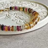 Pulsera de Turmalina Sandía para Mujer, Moda Otoño/Invierno, Joyería de Piedras Naturales Coloridas para Regalos, Venta al Por Mayor