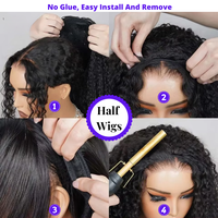 Nouvelle Arrivée Perruque Mi-Tête Cheveux Humains Lisses Crépus, Bonnet Élastique Amélioré à Cordon, Sans Colle, Facile à Poser et à Retirer