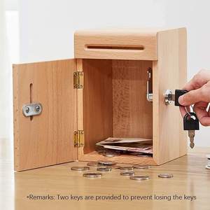 Boîte à monnaie en bois avec serrure, boîte de rangement pour adultes de 14 ans et plus, design personnalisable - Product Image 4