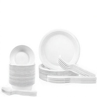 Ensemble de vaisselle compostable en bagasse de 250 pièces (extra long) – Assiettes, bols et couverts jetables fabriqués en Chine, compatibles micro-ondes et congélateur