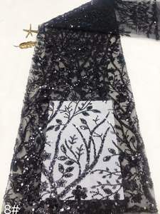 <span class=keywords><strong>Tissu</strong></span> en dentelle de tulle français brodé de perles et de sequins, motif végétal, <span class=keywords><strong>haute</strong></span> qualité, prix de gros abordable - Product Image 1
