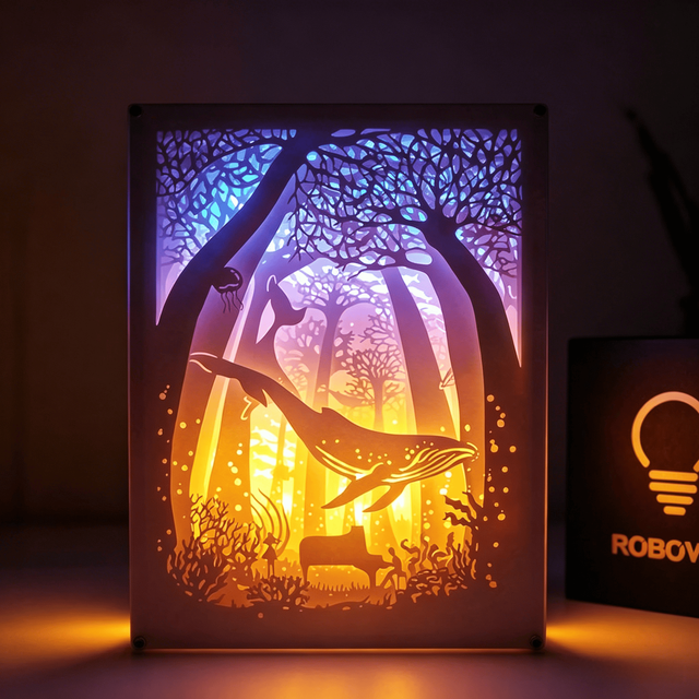 Led Decor Lighting Gift 3D Paper Carving Lamp Cut Light Box Chinese Cut Lighted Shadow Box Natural Scenery Creative Pattern