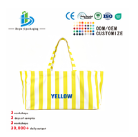 Sac de plage d'été personnalisé à rayures larges, écologique, réutilisable, en toile, avec bandoulière et doubles poignées, vente en gros