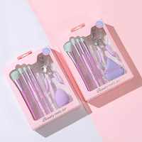 Ensemble de pinceaux de maquillage professionnels Gmagic avec des couleurs violettes et roses, poudre haute brillance, éponge à maquillage pour le corps, 4 pièces