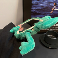 Nouvelle Coque de Téléphone en Peluche Grenouille à Grands Yeux, Grenouille Amusante qui Transpire avec Support d'Objectif pour iPhone 17 Pro Max 16 13 12 11 Pro Max