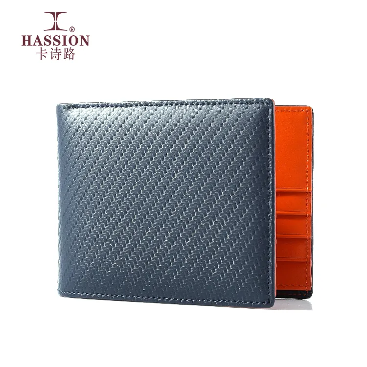 Cartera de negocios personalizada para hombre, billetera de cuero con textura delgada, doble, de fábrica