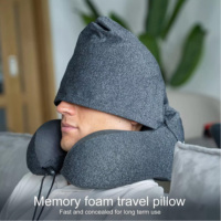 Grosir Pabrik kustom busa memori portabel bantal perjalanan dengan Hoodie perjalanan bentuk U bantal leher