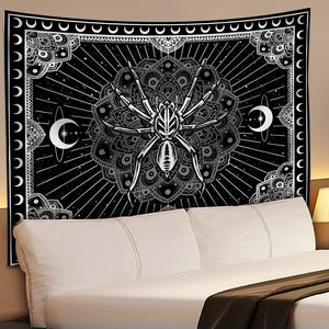 Gothique Hippie Mystique Yeux Effrayant Noir et Blanc Sombre Squelette Horreur Esthétique Araignée <span class=keywords><strong>Tapisserie</strong></span> pour Chambre - Product Image 5