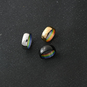Fashion Quality Gold Plated Stainless Steel Hidden Inner Rainbow LGBT Pride Ring Plain Smooth Band <strong>Finger</strong> Ring for Men Women - Product Image 4