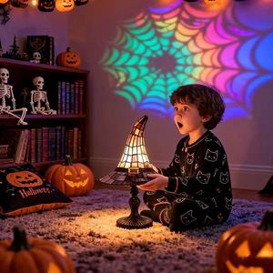 Stained Glass Resin Witch Hat Eco-Friendly LED Lamp Handmade Nightstand Night Light Home Decor Gift - Product Image 2