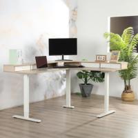 Escritorio de Esquina Moderno para Computadora, Mesa de Estudio con 3 Patas en Forma de L, Altura Ajustable Eléctrica, Hierro y Madera, Escritorio de Pie Montado en la Pared