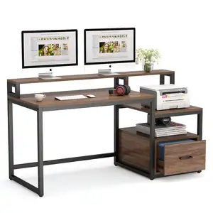 Meubles de bureau en bois, bureau d'ordinateur, Table d'écriture avec tiroir à fichiers et étagères de rangement, bureau d'ordinateur en forme de l
