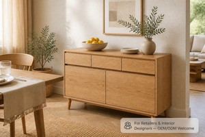 Credenza Nordica di Alta Qualità Personalizzata, <span class=keywords><strong>Mobile</strong></span> Buffet in Rovere Chiaro con 3 Cassetti, Fornitore OEM di Mobili per Soggiorno - Product Image 5