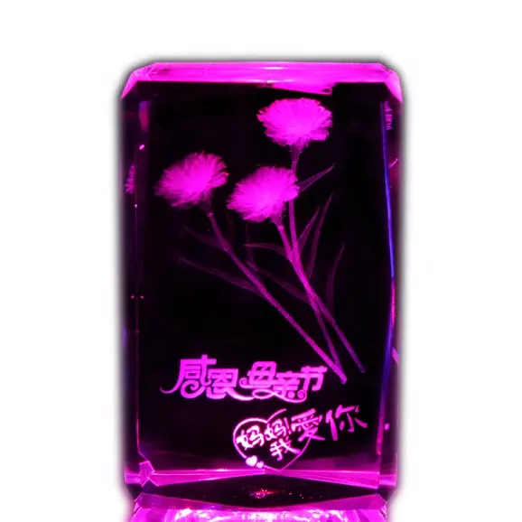 Vetro di quarzo Ornamenti di Fiore Fermacarte cut K9 cristallo Laser 3D Inciso Cubo di Cristallo