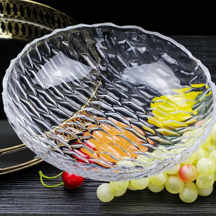Assiettes de fruits transparentes, créatives personnalisées assiette en verre transparent petit <span class=keywords><strong>plat</strong></span> en verre, bol à Sauce nordique pour la glace aux fruits salo