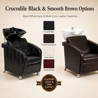 Fauteuil de lavage de luxe pour salon avec bac en céramique inclinable et unité de lavage en cuir gaufré crocodile pour salon de coiffure (vente en gros)