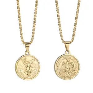 jewelry 50 pesos Suppliers-Eico Stainless Steel Pendant Necklace For Women Retro 50 Peso Gold Coin Necklace Hip Hop Fashion Jewelry Necklace Men