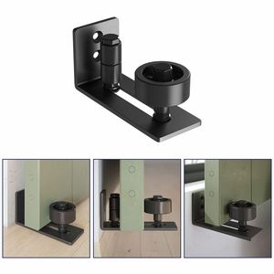 8 Setup Options Black Barn Door <b>Floor</b> Guide Wall-Mounted Adjustable Stay <b>Roller</b> Flush Design Curtain Poles Tracks Accessories - Product Image 6