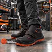 Zapato de seguridad MaxiTough de cuero vacuno repujado con puntera de acero y compuesto, puntera de fibra de vidrio, doble inyección de PU, corte bajo para construcción.