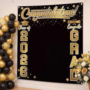 Décor de fond de cérémonie de remise des diplômes Classe de 2026 – Félicitations diplômé(e) – Décoration de graduation – Fond de photographie – Fournitures de décoration pour fêtes scolaires et universitaires - Product Image 4