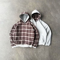 Sweat à capuche réversible personnalisé pour homme, style streetwear à carreaux, avec poche kangourou