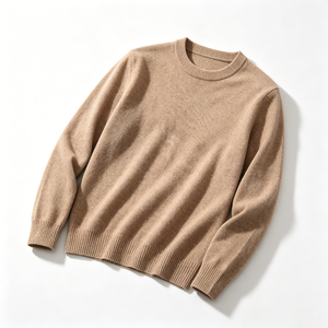 Suéter Duradero para Hombre, Color Beige Camel, Mezcla de Cachemira, Cuello Redondo, Minimalista, Versátil, Antipilling, Otoño, Logotipo Frontal Personalizado 228 - Product Image 1