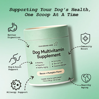 Complément vitaminique pour animaux de compagnie, soin des articulations, de l'intestin, de l'immunité et de la peau avec des ingrédients actifs : glucosamine, chondroïtine, oméga 3 en poudre