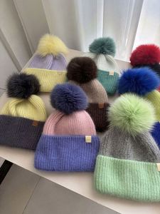 Wholesale Woman Warm Knitted Thermal Gorros Rabbit Fur <b>Winter</b> Hats Wool Blend Luxury Beanie With Pom - Product Image 2