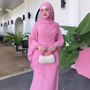 Vestido Baju Kurung Moderno Azul Bebé al por Mayor para Mujer, Caftán Modesto con Manga Murciélago, Vestido Largo Musulmán - Product Image 3