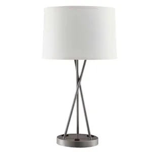 Modern Hotel Bedroom Hollow Metal Base Fabric Shade Table Desk Lamp With Ul Listed