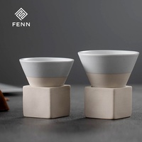 FENN Nouveau Design 120/170ml Tasse à café, latte, thé et expresso en céramique et argile, style rétro vintage, forme entonnoir, en poterie rustique et porcelaine