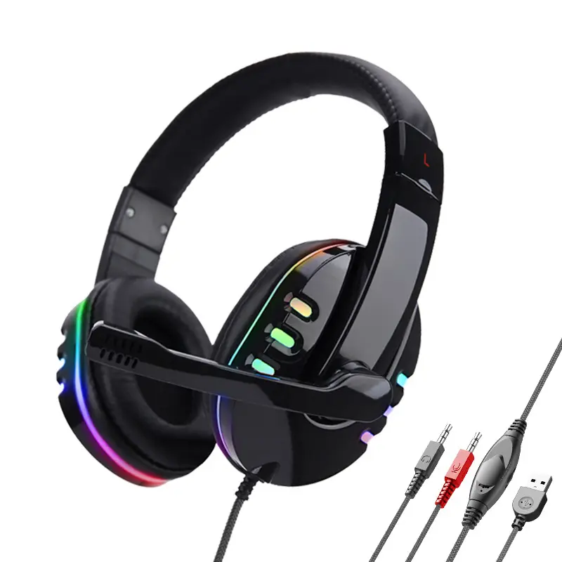 PS4 için SY733 RGB LED aşırı kulak bilgisayar buhar oyunu için oyun kulaklığı PC mikrofonlu kulaklık