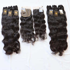 Extensiones de cabello humano indio, mechones de pelo Natural y negro sin procesar con cierre de encaje Hd, ondulado - Product Image 2