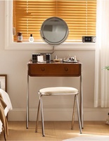 Table de toilette nordique en bois massif, coiffeuse de chambre vintage style rondin, table de rangement compacte, coiffeuse minimaliste pour la maison