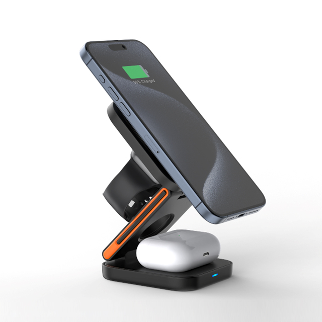 3in1 Magnetic 15W Wireless Charger Stand Pad for iPhone 360 Rotation Foldable Fast Charging Station Dock for IWatch for AirPods