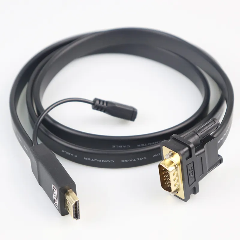Kabel Konverter VGA Ke HDMI, Kabel Datar HDMI Ke VGA 1080P HDMI Laki-laki Ke VGA 15 Pin Laki-laki