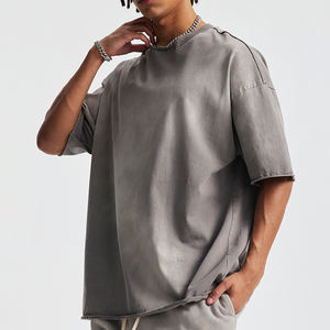 T-shirt unisexe en coton 100% délavé à l'acide, motif logo en gros, style hip-hop, surdimensionné, vintage - Product Image 2