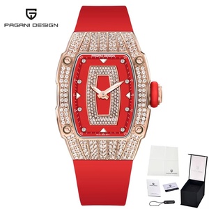 Montre de luxe pour femme PAGANI DESIGN PD-YS013, or rose, élégante, sportive, bracelet en caoutchouc, forme barillet, étanche, quartz - Product Image 1
