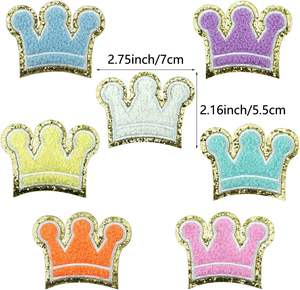 Vente en gros transfert de chaleur petite serviette patchs chenille fille <span class=keywords><strong>princesse</strong></span> couronne fer sur patch pour chapeaux vêtements enfant - Product Image 2