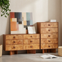 Commode à 6 tiroirs en bois style rétro du milieu du siècle, texture écorce d'arbre vintage, meuble de rangement pour chambre à coucher