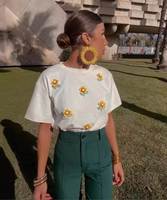 T-shirt ample pour femme à col rond, motif floral 3D, nouvelle collection été, vente en gros pour boutiques