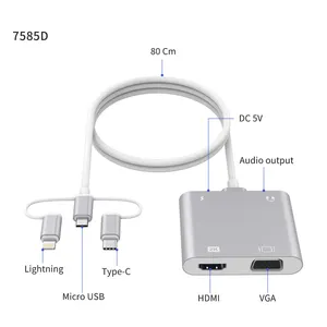 3 в 1 VGA HDMI-совместимого адаптера с разъемом USB Type-C/микро USB до 4K ТВ проектор монитор HD конвертер для всех мобильных телефонов