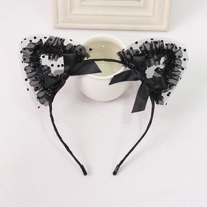Lace Cat Ear Headband Black Red Mesh Bunny Ears Hair Accessory For Women Girls Party Costume Makeup Use - Product Image 4