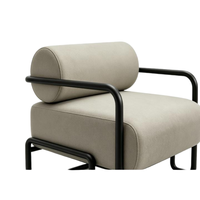 Fauteuil de détente moderne et confortable - Intérieur en lin, structure en bois massif avec pieds en fer sablé noir