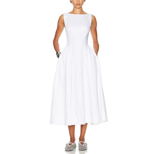 Nouvelle robe longue sexy à col rond sans manches, dos nu, modèle ajusté, texture féminine, pour le début du printemps - Product Image 6