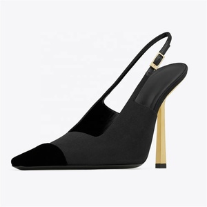 Women's Patchwork Pointed Toe Buckles Pumps Slim High Heels Slingback Stiletto Dress <b>Shoes</b> Side Cut Out Sexy Sandals - Product Image 4